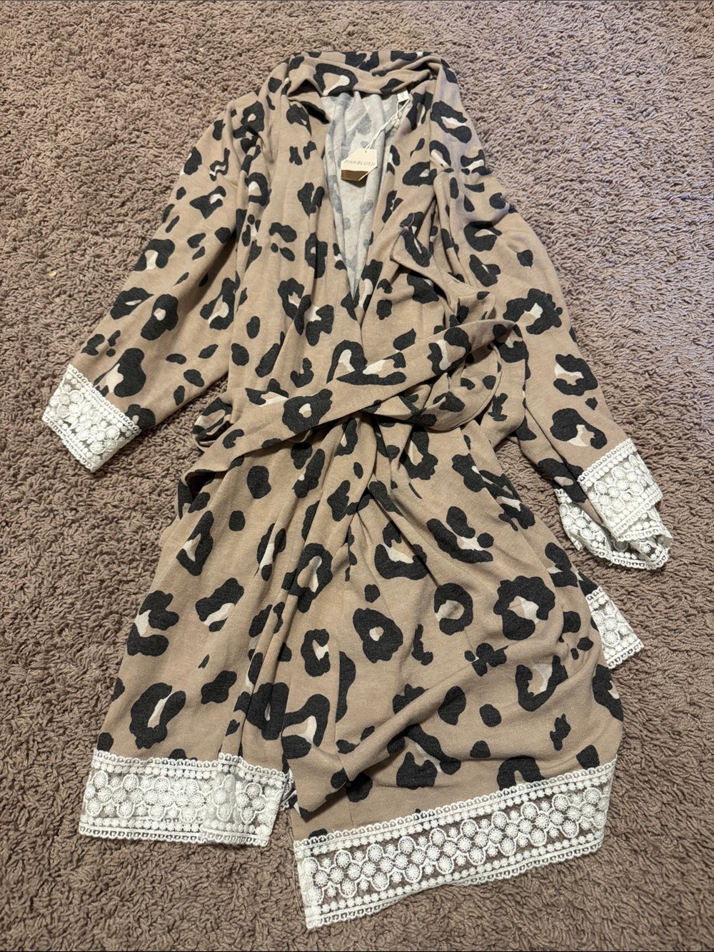 Leopard Print Maternity Robe with Lace Trim